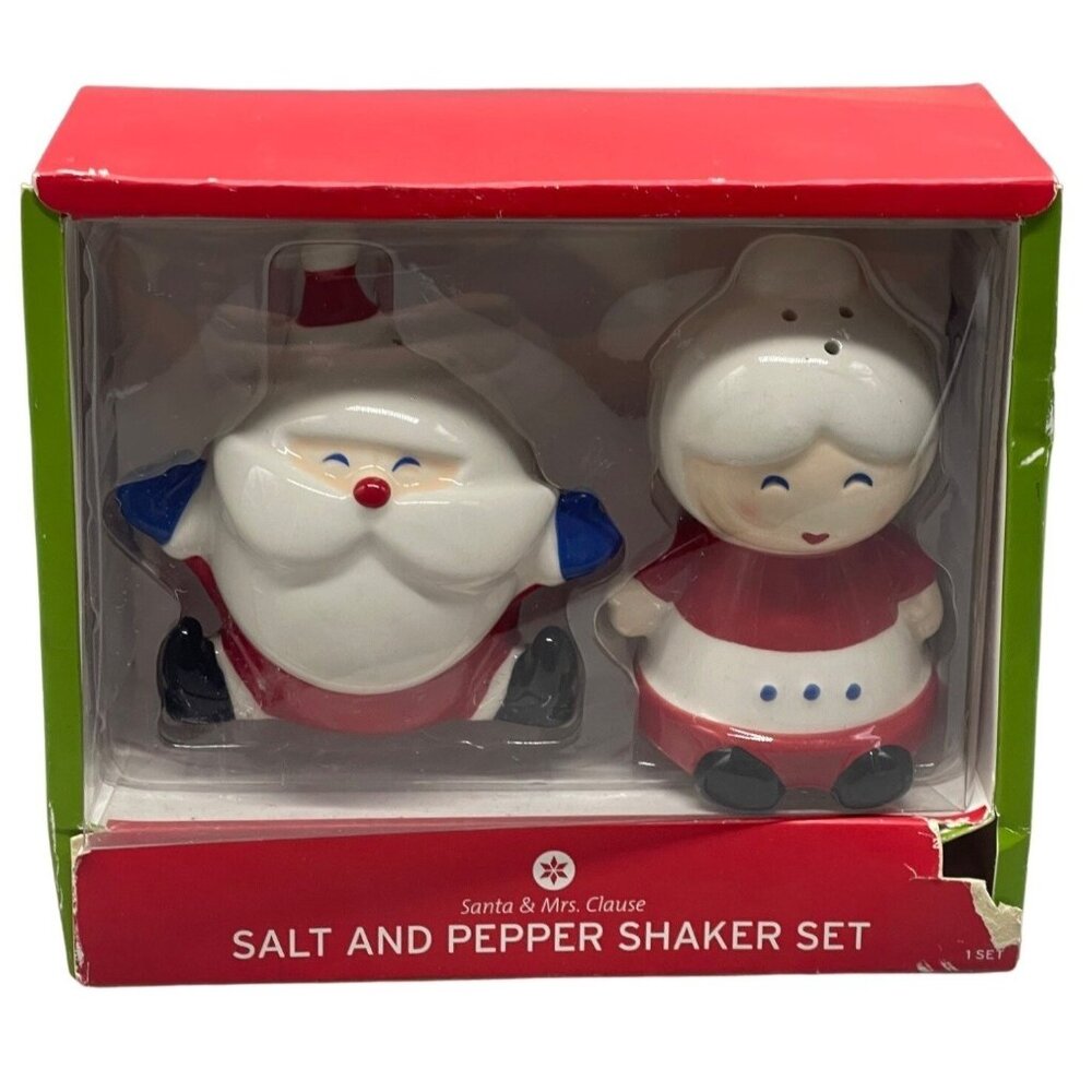 Christmas Santa & Mrs. Clause salt & pepper shaker set dinning red 4.5" READ NEW